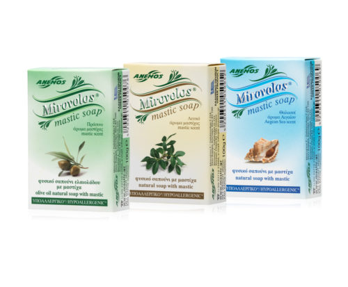 3 natural Mirovolos soaps with mastic